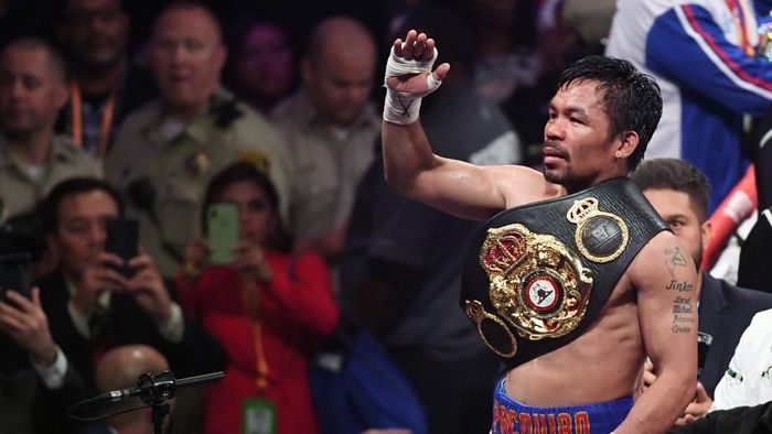 Manny Pacquiao usai mengalahan Keith Thurman di MGM Grand Garden Arena, Las Vegas, Minggu (21/7/2019) WIB. (Foto: Ethan Miller/Getty Images) Manny Pacquiao usai mengalahan Keith Thurman di MGM Grand Garden Arena, Las Vegas, Minggu (21/7/2019) WIB. (Foto: Ethan Miller/Getty Images)