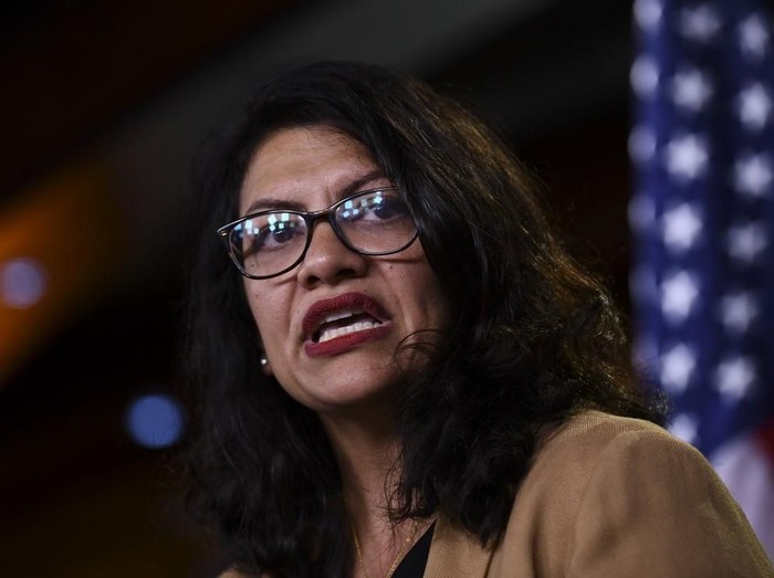 US Representative Rashida Tlaib (D-MI) speaks during a press conference, to address remarks made by US President Donald Trump earlier in the day, at the US Capitol in Washington, DC on July 15, 2019. - President Donald Trump stepped up his attacks on four progressive Democratic congresswomen, saying if theyre not happy in the United States 