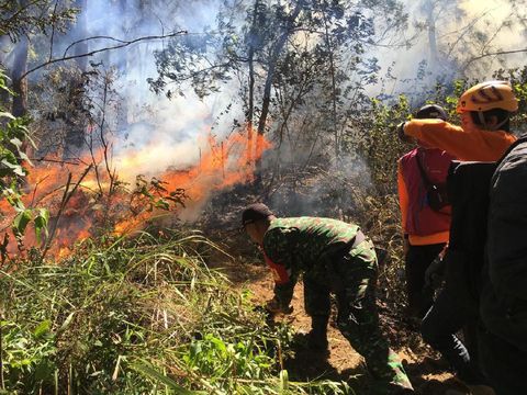 Api yang berkobar di Gunung Panderman/