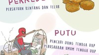 Terakhir ada perkedel yakni singkatan persatuan kentang dan telur. Serta ada putu yang artinya pencari uang tenaga uap. Foto: instagram @mangkokojo