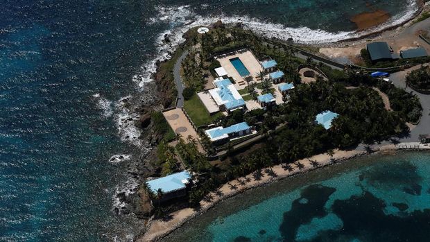 Facilities at Little St. James Island, one of the properties of financier Jeffrey Epstein, are seen in an aerial view, near Charlotte Amalie, St. Thomas, U.S. Virgin Islands July 21, 2019. REUTERS/Marco Bello