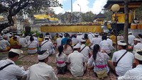 Penjor yang berbahan daun kelapa muda ini juga dilengkapi dengan beberapa buah-buahan (Aditya Mardiastuti/detikcom)