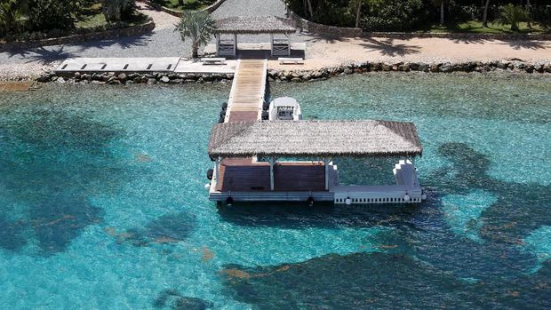 A dock at Little St. James Island, one of the properties of financier Jeffrey Epstein, is seen in an aerial view, near Charlotte Amalie, St. Thomas, U.S. Virgin Islands July 21, 2019. REUTERS/Marco Bello
