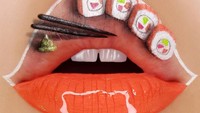 Lewat akun Instagram pribadinya, T.Matviikenko sering membagikan hasil karyanya ke publik. Salah satunya lip art berbentuk sushi ini. Foto: Instagram tutushka_makeup
