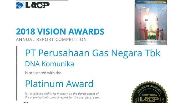 Laporan Tahunan Berkualitas, PGN Sabet Penghargaan Internasional