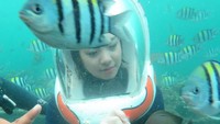 Kimi Hime juga mencoba Seawalking di Tanjung Benoa, Bali. Dia mengaku sempat punya thalassophobia atau fobia laut, tapi sekarang tidak lagi. (kimi.hime/Instagram)