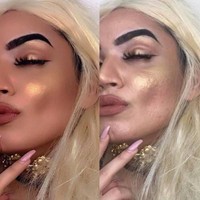 Sungguh berbeda foto before after wanita yang memakai makeup tebal ini. Wajahnya yang berpori-pori besar berubah jadi mulus seketika. Foto: Dok. Twitter, Instagram