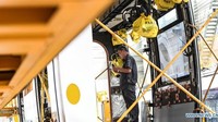Kereta yang diproduksi oleh CRRC Changchun Railway Vehicles Co., Ltd., akan digunakan untuk jalur merah sistem kereta ringan di kota Israel, Tel Aviv. Istimewa/Dok. Xinhuanet/Wang Haofei.