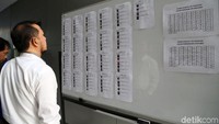 Seorang peserta mengecek daftar capim KPK yang lolos tahap dua.