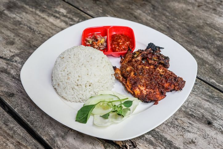 Ayam percik or grilled chicken, popular Malay food in Malaysia for breaking fast or iftar during the Ramadan month
