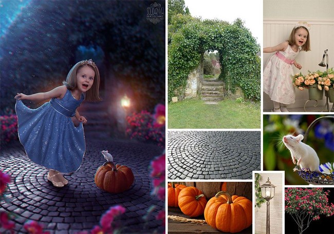 Foto taman, anak perempuan berbaju putih, tikus dan labu digabungkan oleh Viktoria untuk menghasilkan foto indah seperti sang anak kecil bak Cinderela cilik.Foto: Dok. BoredPanda/Instagram @viktoriasolidarnyh