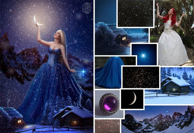 Wanita berbaju pengantin putih ini benar-benar berubah setelah diedit oleh Viktoria. Si wanita tak lagi berambut merah dan berbaju putih. Dia jadi seperti berada di negeri antah berantah yang rumah-rumahnya mungil dan semuanya serba biru. Foto: Dok. BoredPanda/Instagram @viktoriasolidarnyh