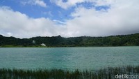 Warna airnya yang hijau, membuat danau ini terlihat unik dan cantik. (Syanti/detikcom)