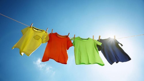 Cloths are hanging on clothesline