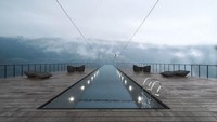 Dalam konsep tersebut juga digambarkan sebuah kolam kaca yang lantainya tembus pandang. Saat berenang, wisatawan bisa melihat sungai Norwegian Fjord secara langsung. Hii... (Hayri Atak Architectural Design Studio)