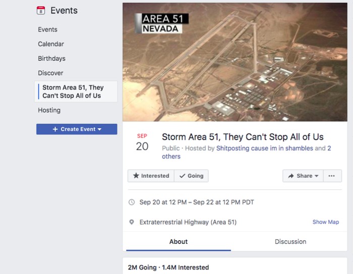 Undangan serbu Area 51. Foto: Facebook Undangan serbu Area 51. Foto: Facebook