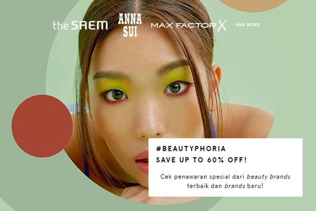 Zalora juga tak ingin ketinggalan menawarkan promo untuk para pecinta kecantikan. Sejumlah brand kosmetik kenamaan, seperti The Saem, Anna Sui, Max Factor, dan lain-lain kini sedang susut harga 60%. Foto: Twitter