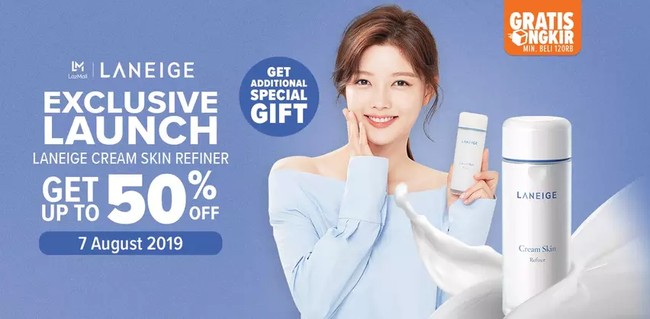 Salah satu produk Laneige yang sedang difavoritkan para pecinta kecantikan adalah cream skin refiner. Anda pun bisa mendapati produk tersebut dengan harga miring di situs belanja Lazada. Selain diskon hingga 50%, adapun tambahan hadiah lain untuk pembelian tertentu. Promo ini ditawarkan hanya untuk hari ini. Foto: Twitter