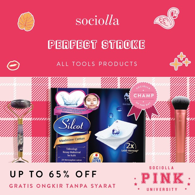 Lebih butuh alat-alat kecantikan, seperti brush. kapas, atau face roller? Anda bisa mengintip penawaran diskon hingga 65% yang diberikan Sociolla. Promo ini pun berlaku hingga hari ini jadi jangan sampai kelewatan. Foto: Twitter