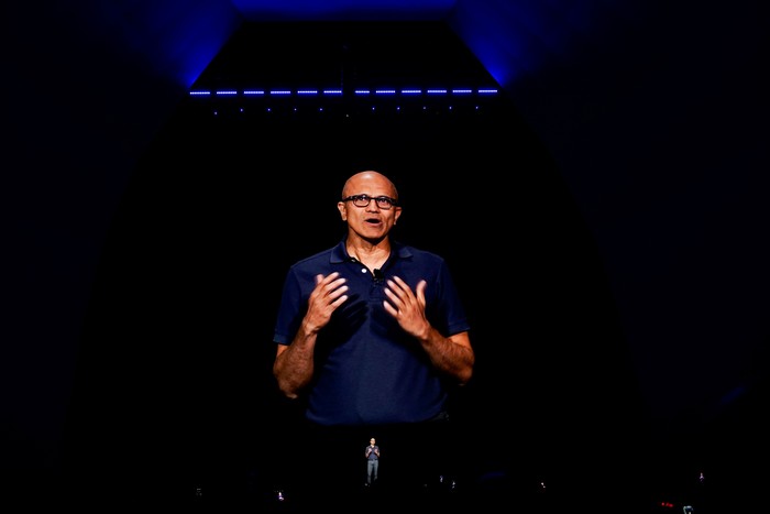 Satya Nadella di peluncuran Galaxy Note 10. Foto: Reuters Satya Nadella di peluncuran Galaxy Note 10. Foto: Reuters