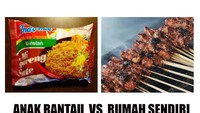 Ini perbandingan Idul Adha ala anak kost dan anak rumahan. Anak kost cuma bisa makan mie instan rasa sate. Sedih! Foto: istimewa