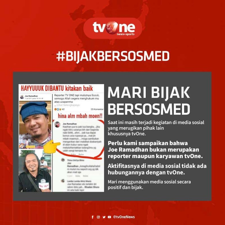 Dikaitkan Akun Joe Ramadhan, tvOne Beri Penjelasan Dikaitkan Akun Joe Ramadhan, tvOne Beri Penjelasan