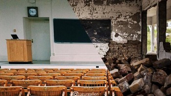 Sebuah ruang kelas hancur total setelah serangan Taliban di Swabi di Pakistan. Agustus 2012 Foto: Uğur Gallenkuş