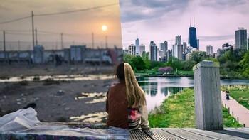 Seorang gadis pengungsi mengamati matahari terbenam di Kamp Pengungsi Dibaga Foto: Uğur Gallenkuş