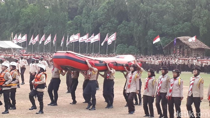 Presiden Jokowi di Upacara Hari Pramuka ke-58. (Andhika P/detikcom)