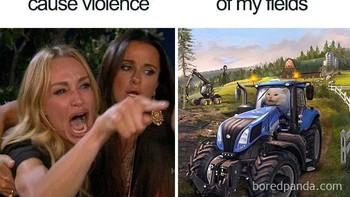 Video game memicu kekerasan? Padahal main game-nya simulasi peternakan lho. (Foto: via Boredpanda.com)