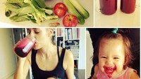 Viola juga termasuk orang yang memperhatikan kesehatan tubuh. Itu terlihat dari foto ini yang mana Viola meminum jus alami buatannya sendiri.  Foto: Instagram @lolagin