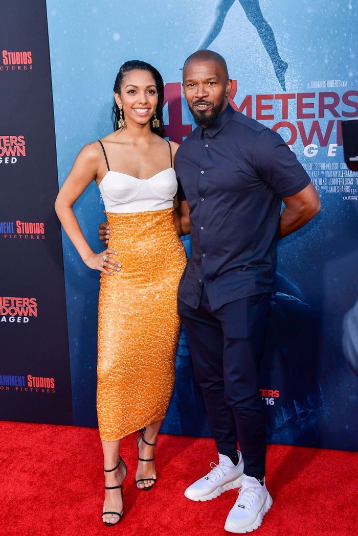 WESTWOOD, CALIFORNIA - AUGUST 13: Corinne Foxx and Jamie Foxx attend the LA Premiere of Entertainment Studios 47 Meters Down Uncaged at Regency Village Theatre on August 13, 2019 in Westwood, California. (Photo by Matt Winkelmeyer/Getty Images)
