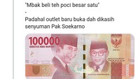 Melihat kesabaran mbak penjual teh poci nih. Saat outlet baru buka, sudah ada yang beli pakai uang Rp 100 ribuan. Kan belum ada uang kembaliannya. Foto: istimewa/twitter