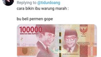 Beli permen gope alias Rp 500 tapi duitnya Rp 100 ribu. Capek ngitung kembaliannya ini sih.  Foto: istimewa/twitter