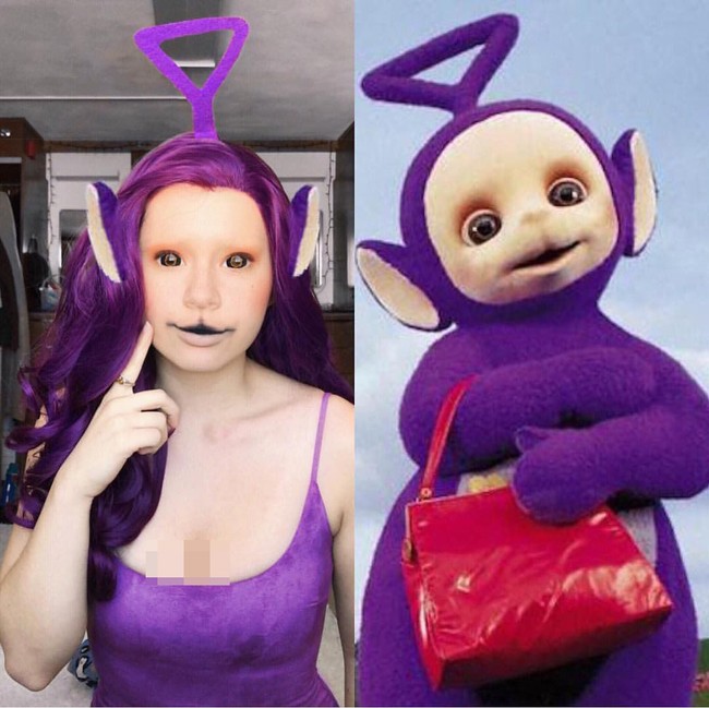 Selain di Instagram, Mira Park juga cukup populer di aplikasi video TikTok. Ia pun kerap berdandan menjadi karakter animasi lain, seperti King Julian dari film Madagascar, Tinky-Winky dari Teletubbies, hingga Pokemon. Foto: Instagram @beebinch