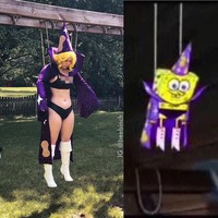 Akun Instagram @beebinch jadi viral setelah sering mengunggah foto-foto cosplay yang terinspirasi meme SpongeBob. Belakangan foto sang pemilik yang meniru adegan SpongeBob tergantung dengan topi dan jubah ungu membuatnya semakin banyak follower.  Foto: Instagram @beebinch