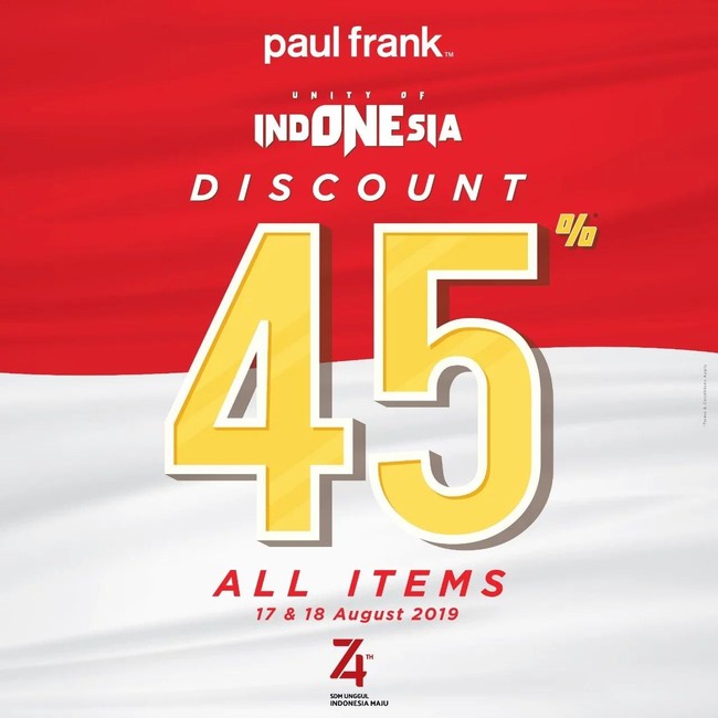 Jangan lewatkan diskon menarik dari brand busana Paul Frank yang diskon 45% untuk semua item selama dua hari ke depan. Foto: Twitter