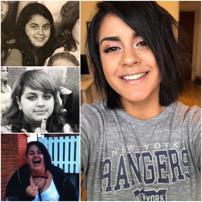 Mengunggah foto di usia 13, 15, 20 dan 27 tahun, wanita ini terlihat seperti empat orang yang berbeda karena transformasinya sangat dramatis. Foto: istimewa/The Brightside/Reddit