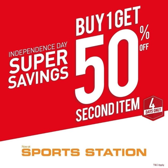 Untuk sneakers dan produk-produk olahraga, Anda bisa mengunjungi Sports Station yang mendiskon 50% pada pembelian item kedua. Promo ini berlaku hingga 18 Agustus 2019. Foto: Twitter