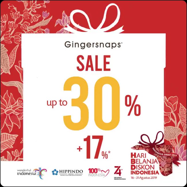 Menyambut Hari Kemerdekaan, Gingersnap diskon 30% + 17% hingga 31 Agustus mendatang. Segera dapatkan pilihan menariknya sebelum kehabisan. Foto: Twitter