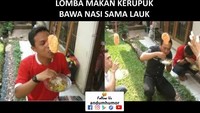 Cara lain supaya lomba makan kerupuk makin asyik. Bawa saja nasi sama lauk agar lebih lahap. Foto: Istimewa