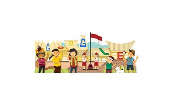 Keceriaan anak-anak mengikuti upacara bendera 17 Agustus jadi tema Google Doodle 2014. Foto: Google