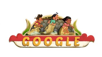 Lomba balap karung dijadikan tema Google Doodle 2018. Foto: Google