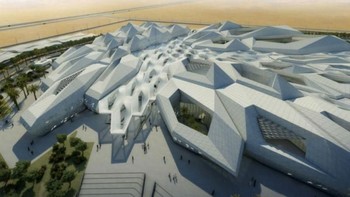 King Abdullah Oil Research Center dirancang arsitek brilian Zaha Hadid. Bangunan itu terletak di tengah gurun di pinggiran Riyadh, Arab Saudi. Gedung tersebut menyatukan banyak ruang kelas, laboratorium penelitian, dan ruang kongres. Foto: via Brainberries