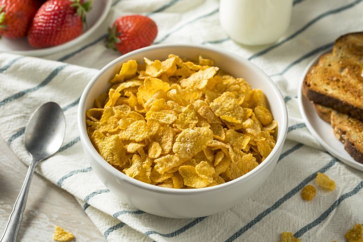 corn flakes with milk breakfast
