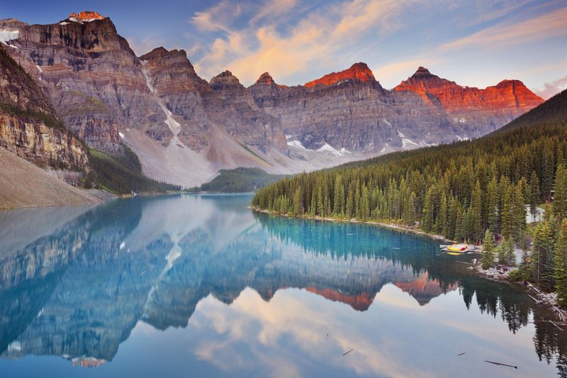 Beautiful Moraine Lake in Banff National Park, Canada. Photographed at sunrise.