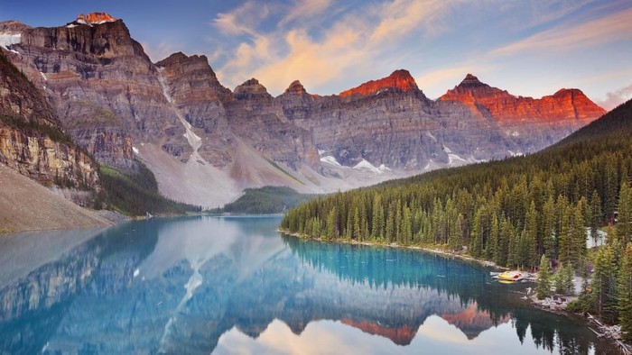 Beautiful Moraine Lake in Banff National Park, Canada. Photographed at sunrise.