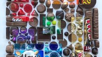 Tampilan foto-foto makanan karya Adam dijamin bisa bikin mata puas melihatnya. Seperti susunan beragam merek cokelat dan kemasannya ini. Foto: Adam Hillman/Instagram witenry