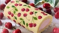 Selain itu juga ada yang bergambar buah cherry. Gambar yang ada di tampilan roll cake memang dibuat sesuai rasanya. Foto: Instagram @ojiobachanok