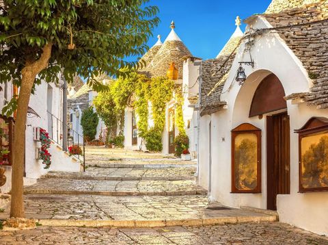 Alberobello in Puglia in Italy is a UNESCO village famous for its trullis and is full of small souvenir shops, september 2016